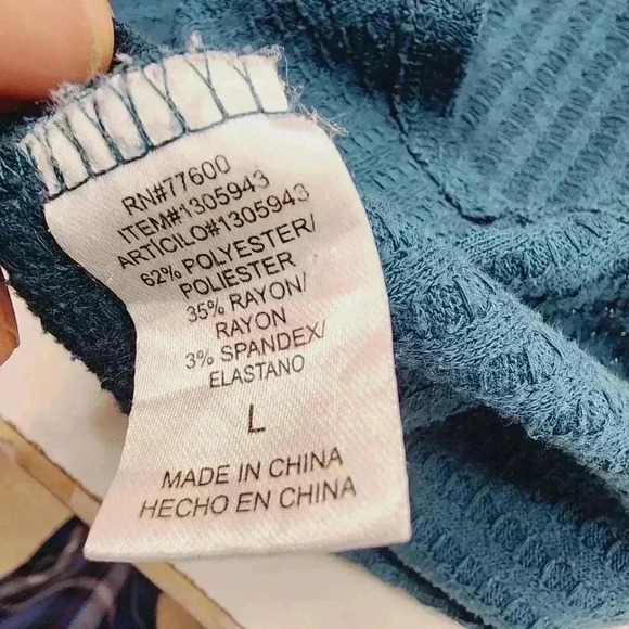 Chaser crewneck waffle knit pullover women's sweater L. teal - Picture 6 of 7